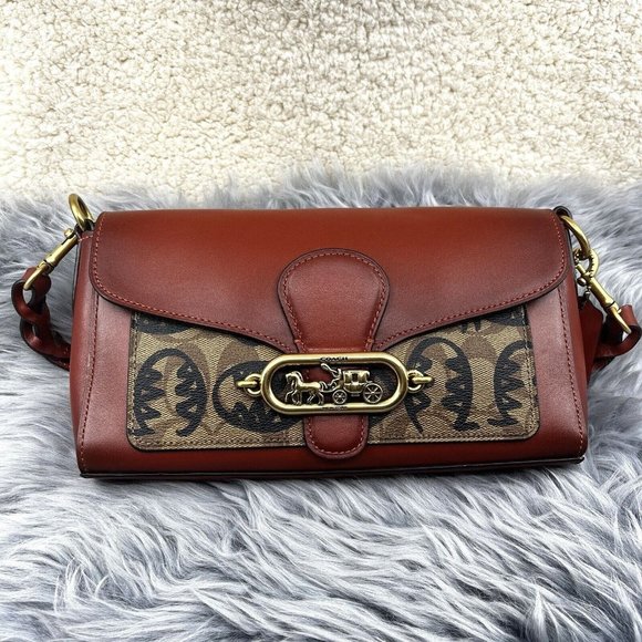 Coach Jade Shoulder Signature Canvas with Rexy By Guang Yu Hand Bag EUC